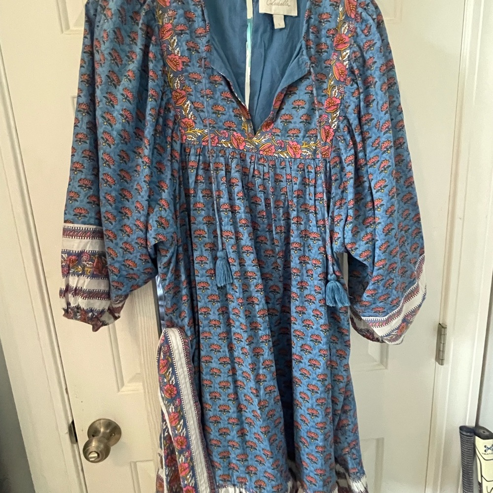 Cleobella Blue Embroidered Boho Dress